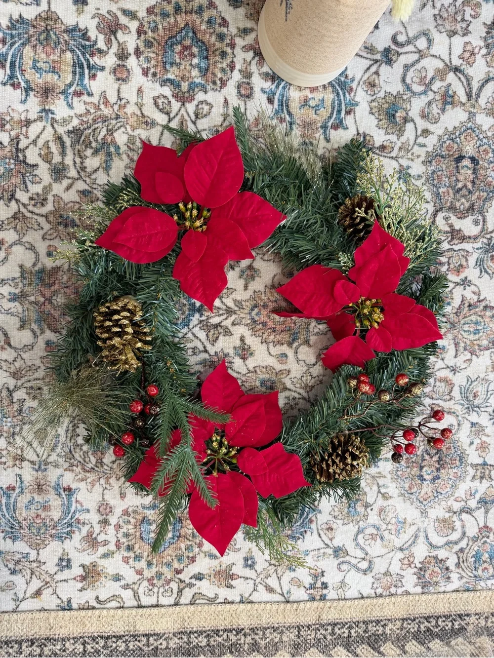 New Christmas Wreath Festive Red Poinsettia Holiday Wreath by old time pottery